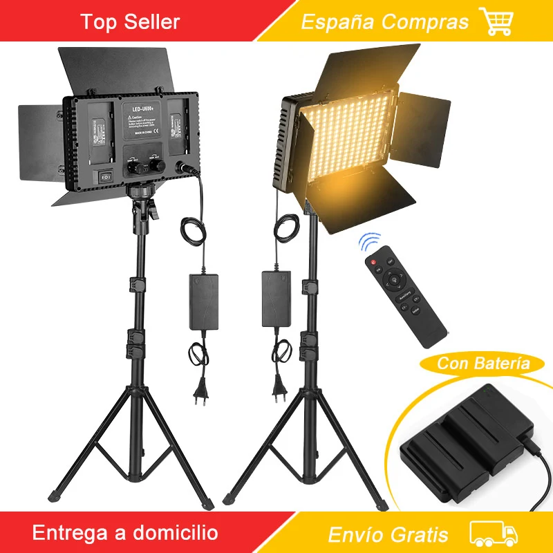 Nagnahz U800+ Luz de video LED Lámpara de estudio fotográfico Bicolor 2500K-8500k Regulable con soporte de trípode Control remoto para lámpara de grabación de video Fotografía al aire libre Luz de relleno con batería