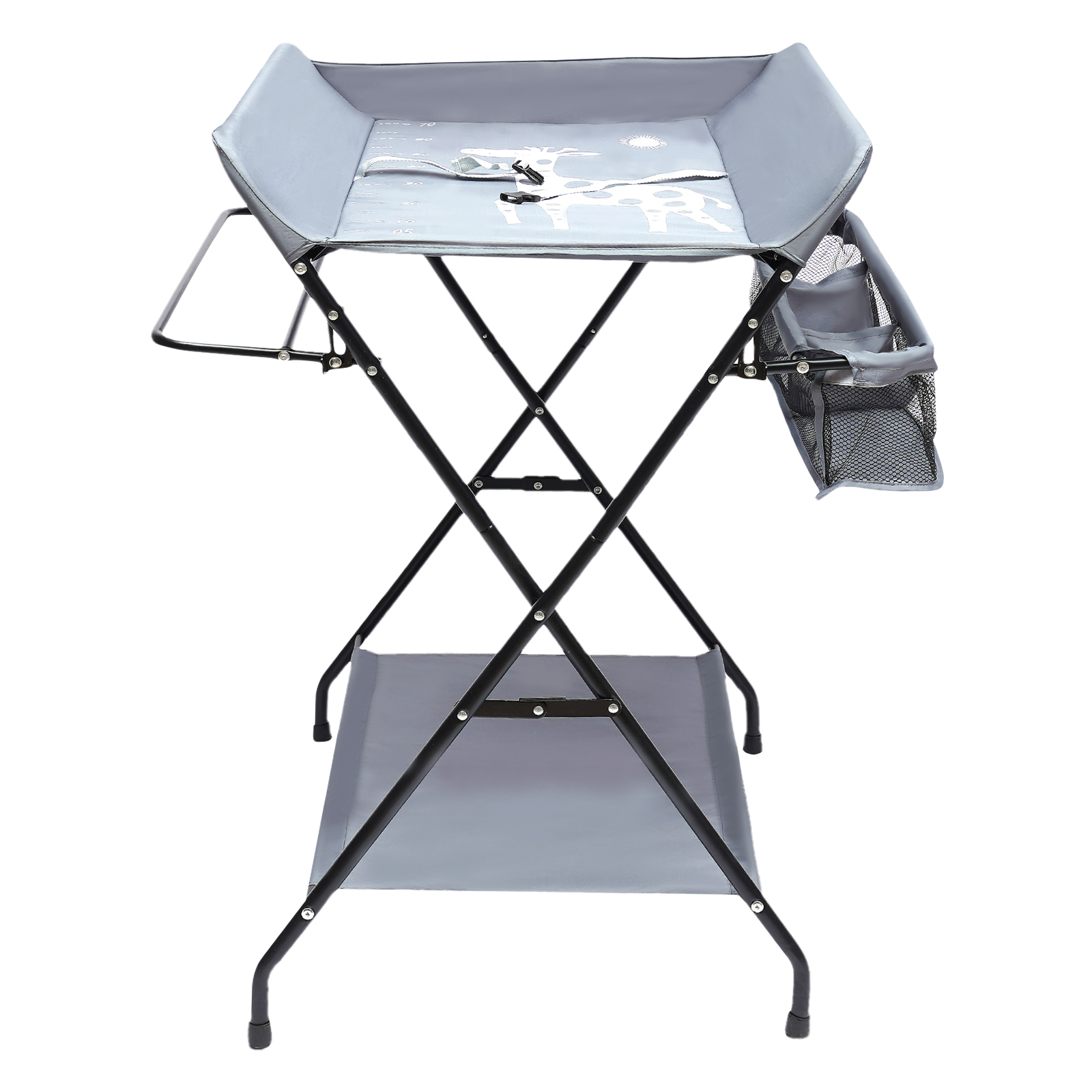 Suporte de mesa dobrável para troca de fraldas de bebê com placa de armazenamento inferior, cerca elevada de 6,3 polegadas e cesta de armazenamento de alta segurança