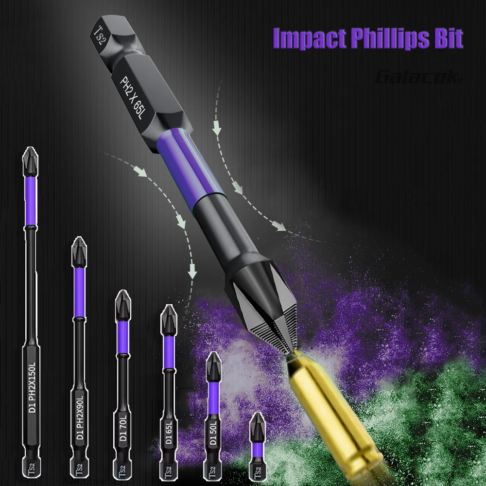 Set di punte per cacciavite magnetico PH Cacciavite a croce Set di utensili elettrici per trapano in acciaio legato antiscivolo Accessori per strumenti di carpenteria per viti