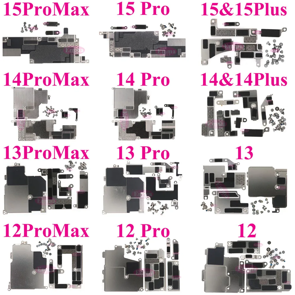 2 ชุดฝาครอบโลหะด้านในแผ่นเมนบอร์ดด้านในเหล็กพร้อมสกรูสําหรับ iPhone 13 12 15 Pro Max 14 Plus ยึดสกรูอะไหล่