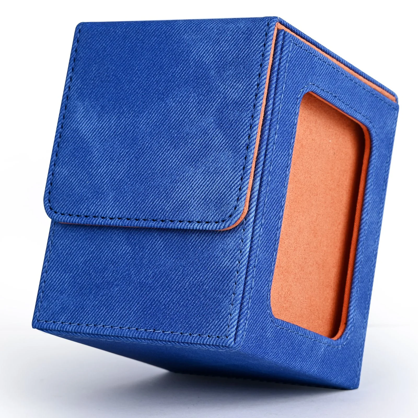 Kartendeckbox mit Sichtfenster, Sammelkarten-Aufbewahrungskoffer, fasst 120+ einärmelige Karten, PU-Leder-Denim-Kartenbox für TCG