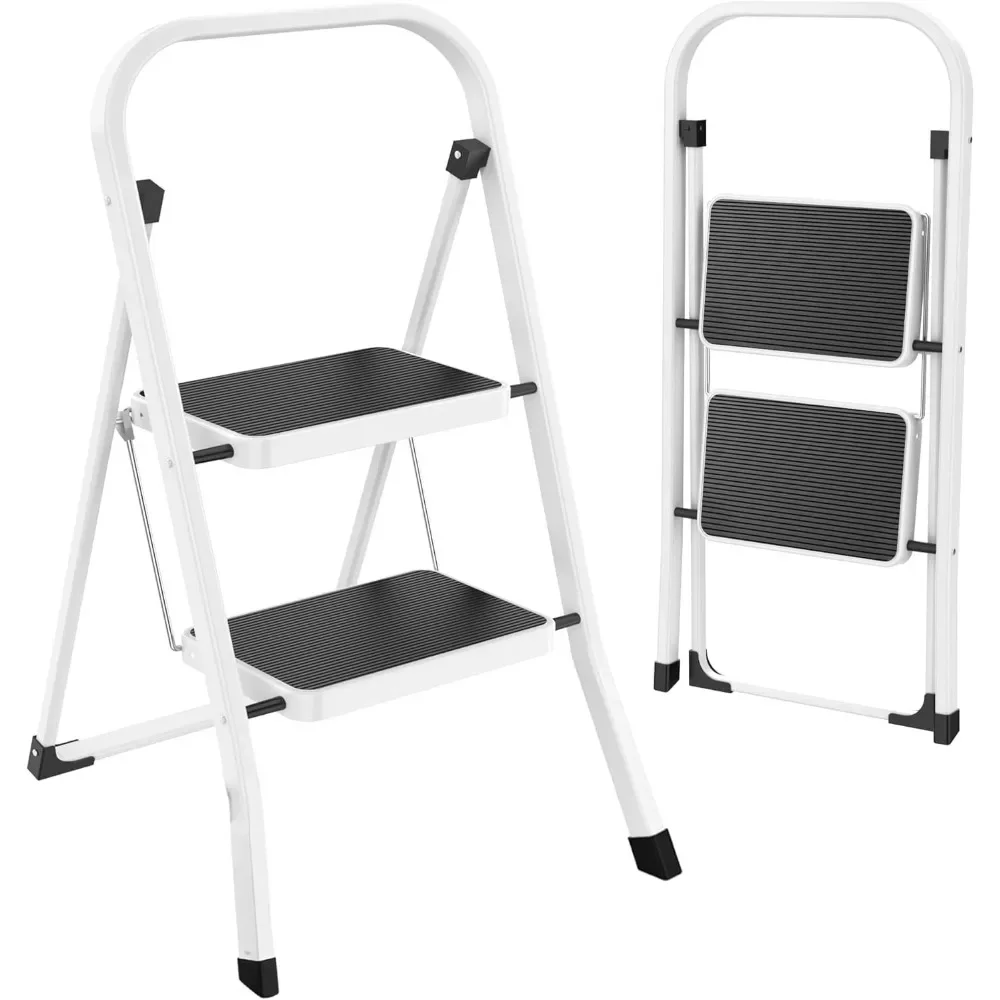 Step Ladder Folding Step Stool for Adults with Anti-Slip Pedal,330 lbs Capacity for Kitchen, Home,White