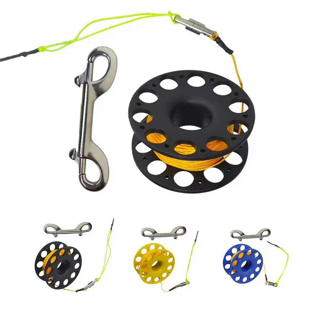 Carrete de buceo, carrete de dedo de 30 metros con tornillo de doble punta para buceo, Clip a presión, carrete de dedo para buceo para snorkel y buceo