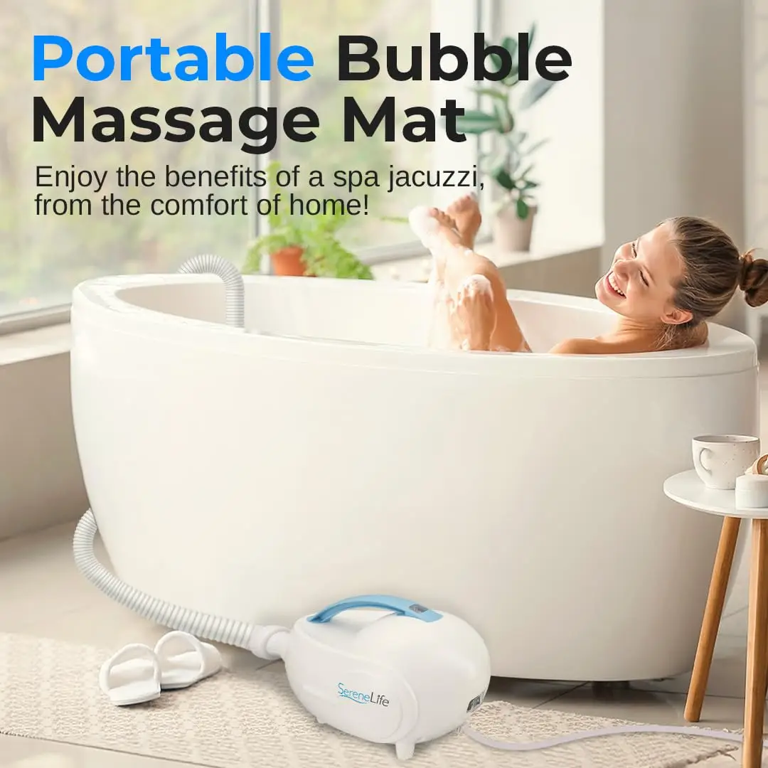 Portable Spa Bubble Bath Massager - Thermal Spa Waterproof Non-slip Mat with Suction Cup Bottom, Motorized Air Pump