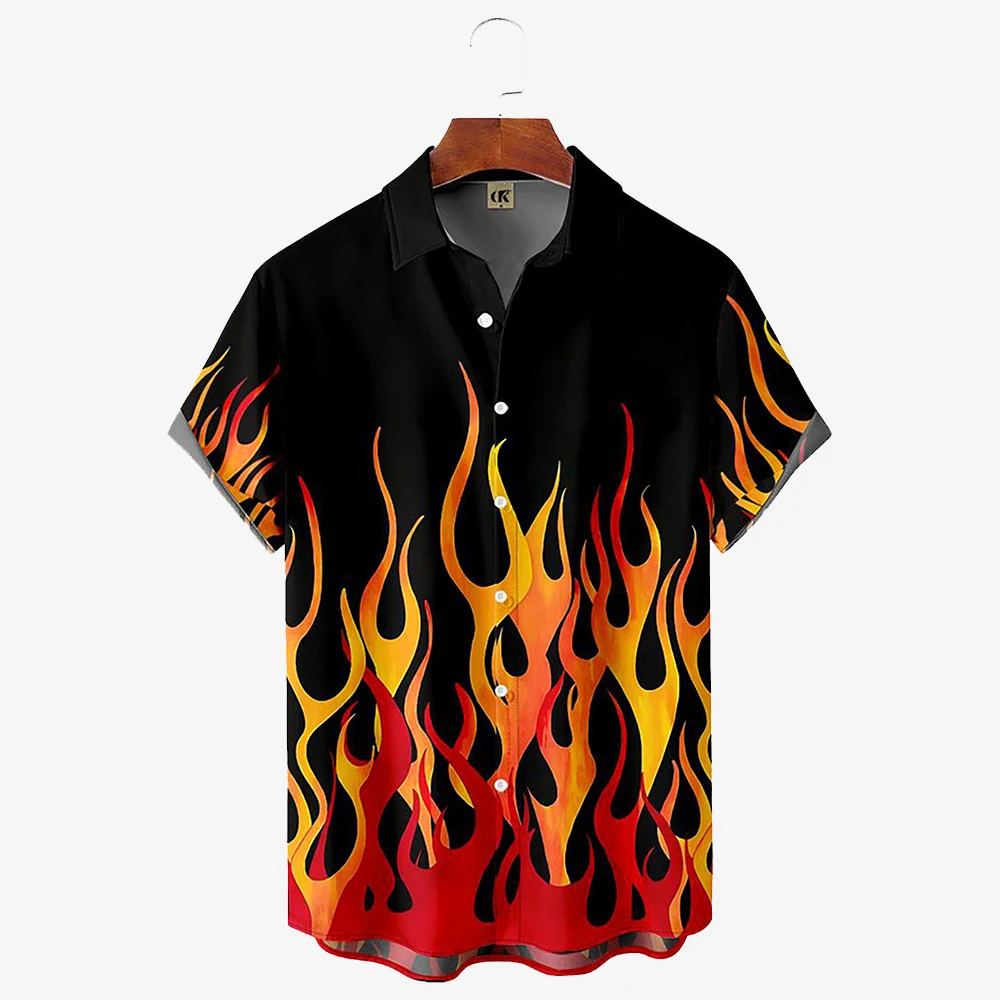 Camicie da uomo Flame 3d Vintage Summer Fashion Red Flame Camicia hawaiana Uomo Estate Camicia oversize a maniche corte per uomo 2023