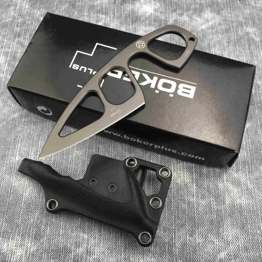 Boker Mini Pocket EDC Collana Piccolo coltello a lama fissa Manico in acciaio 440C con fodero in ABS Coltelli di sopravvivenza tattici per esterni