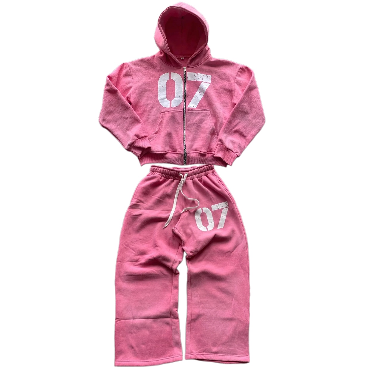 Y2k ジッパーパーカー 2 点セットヒップホップデジタルプリントフード付き女性服スウェット巾着カジュアルスポーツパンツストリート