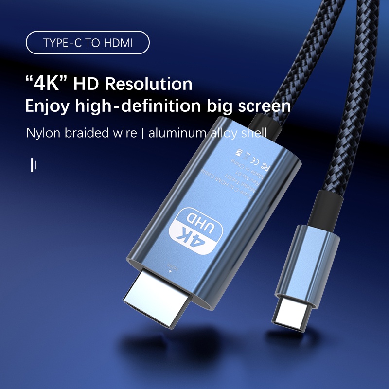 Kabel adaptor USB C 3.1 ke HDMI 4K, kabel adaptor USB C ke HDMI untuk MacBook Samsung Galaxy S9/S8/Note 9 Huawei USB-C HDMI