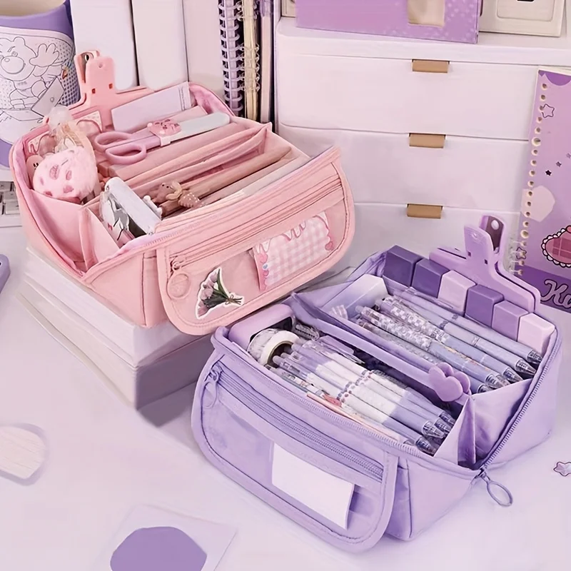 Astuccio per matite di grande capacità: scatola portaoggetti da tavolo durevole e versatile per ragazzi e ragazze, scatola portatile per cancelleria da studio e lavoro