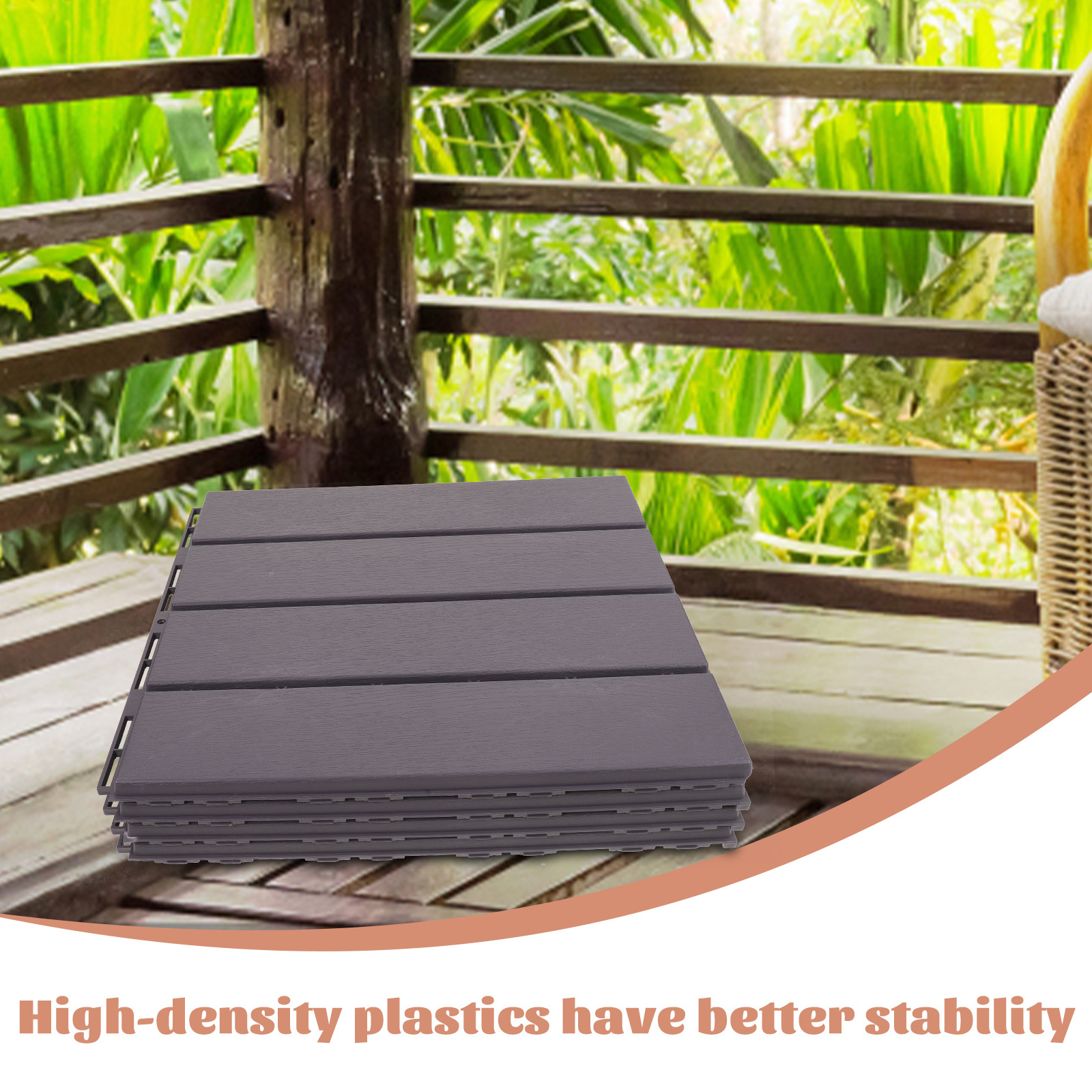 4 pçs auto-montar telhas de deck de plástico à prova de água pátio varanda piso bloqueio telhas de deck de plástico telha