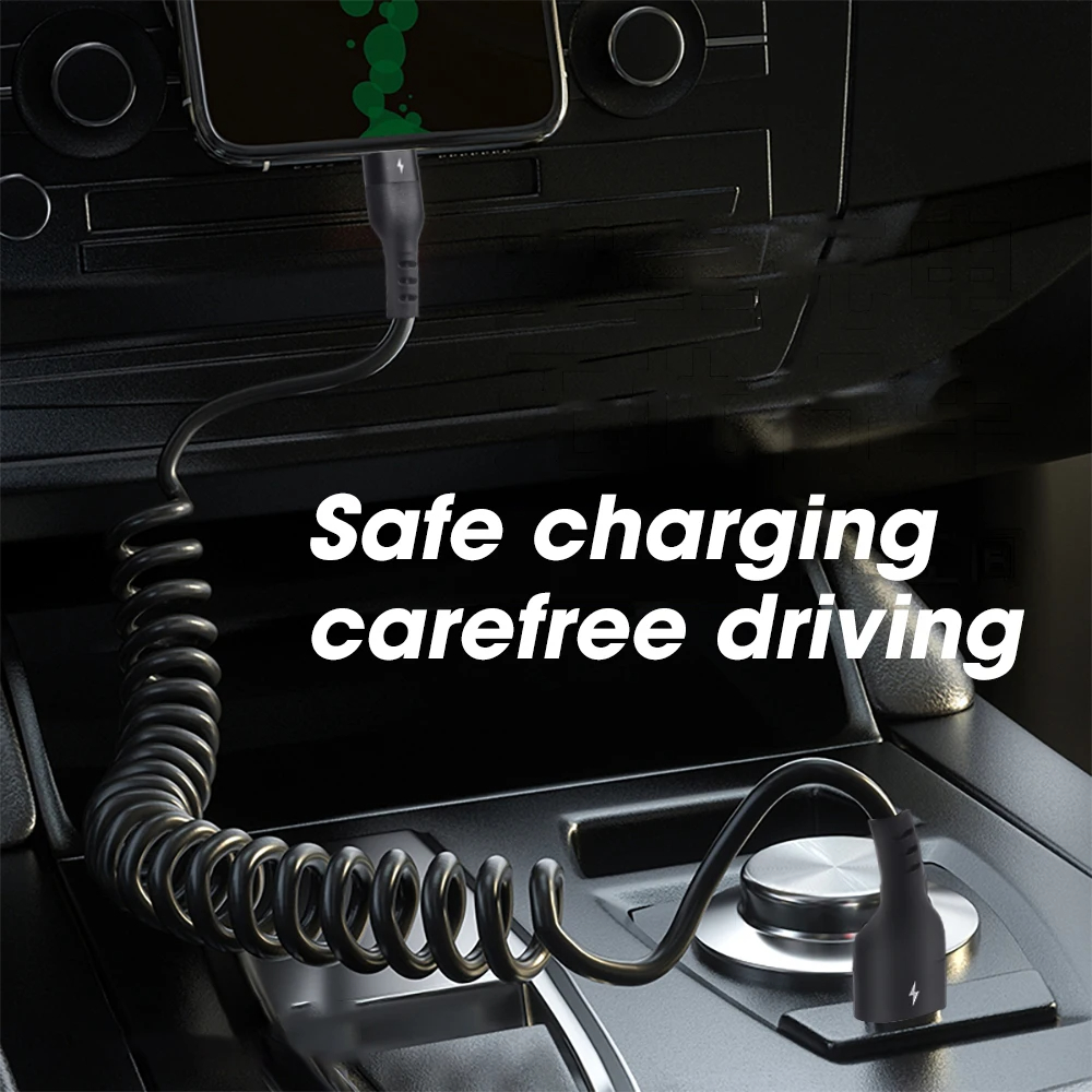 Para Apple 30W USB Cable cargador de coche rápido para iPhone 14 13 12 11 Pro Max 8 Plus X XS accesorios de Cable de carga telescópico de resorte