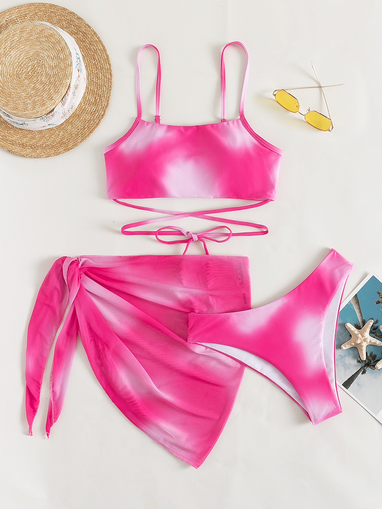 3-teiliger Ombre-Bikini-Badeanzug mit Schnürung und Strandrock, sexy Bademode für Damen, 2025, Baden, Schwimmen, Badeanzug, weibliche Sommer-Beachwear