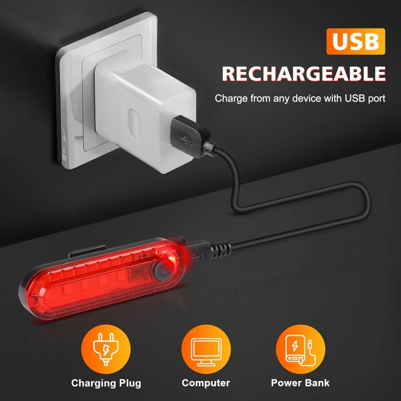 USB 충전식 LED 자전거 후미등, 밝은 자전거 후면 사이클링 안전 손전등, 도로 산악용 4 가지 조명 모드 옵션