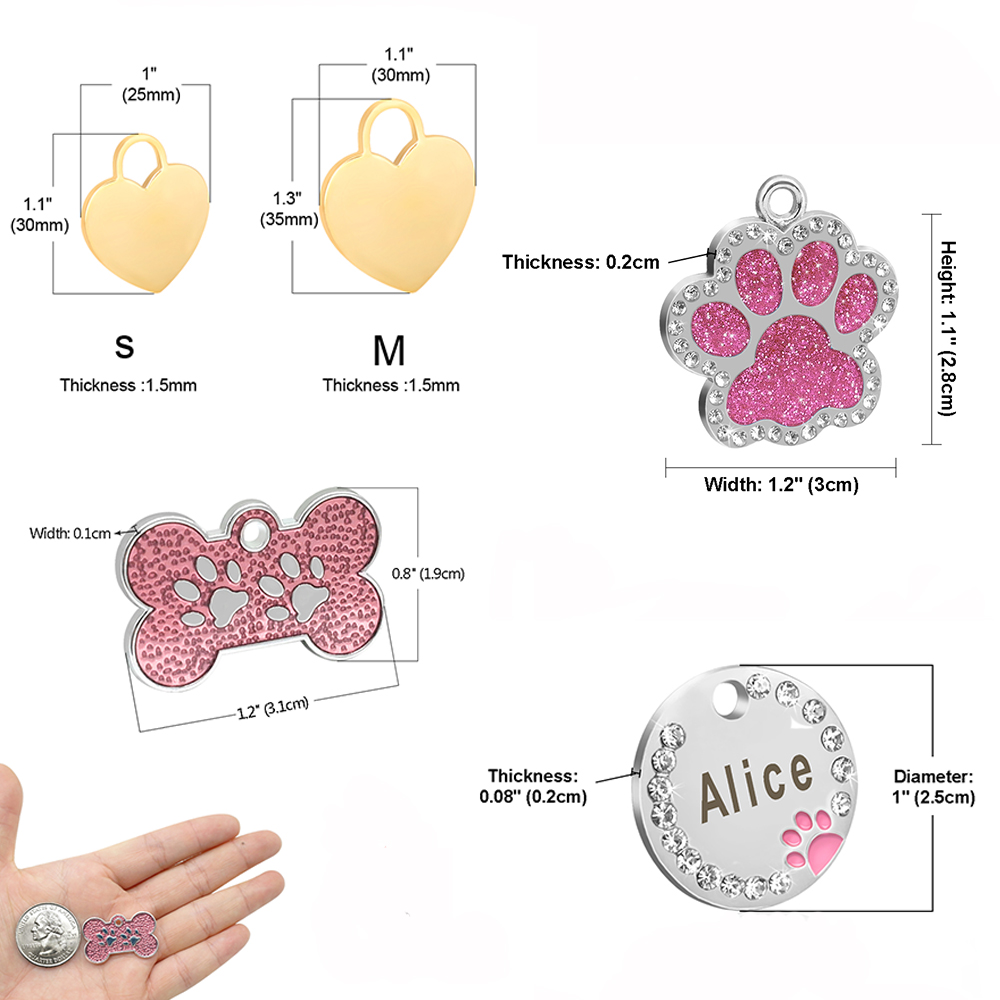 Cá Tính Chó Mèo ID Thẻ Bling Đá Chó Con Mèo Con Thẻ Tên Chống Mất Cổ Thú Cưng Phụ Kiện Miễn Phí Khắc Thú Cưng sản Phẩm