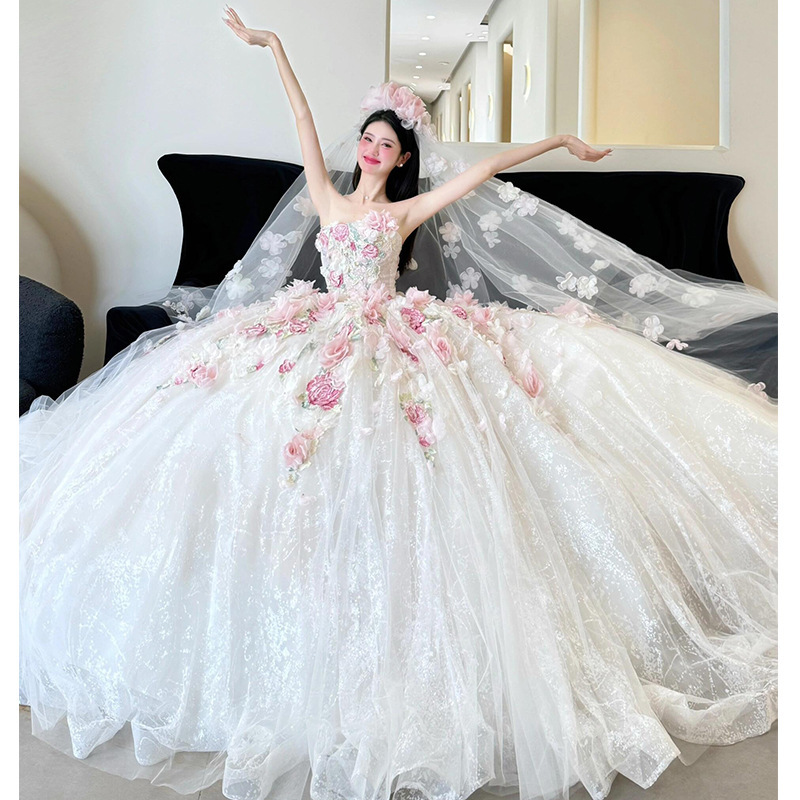 Omantic Bloemen Corset Quinceanera Jurken Bruids 2025, Nieuwe Roze Bloemenjurk Afstuderen baljurk Verlovingstrouwjurk