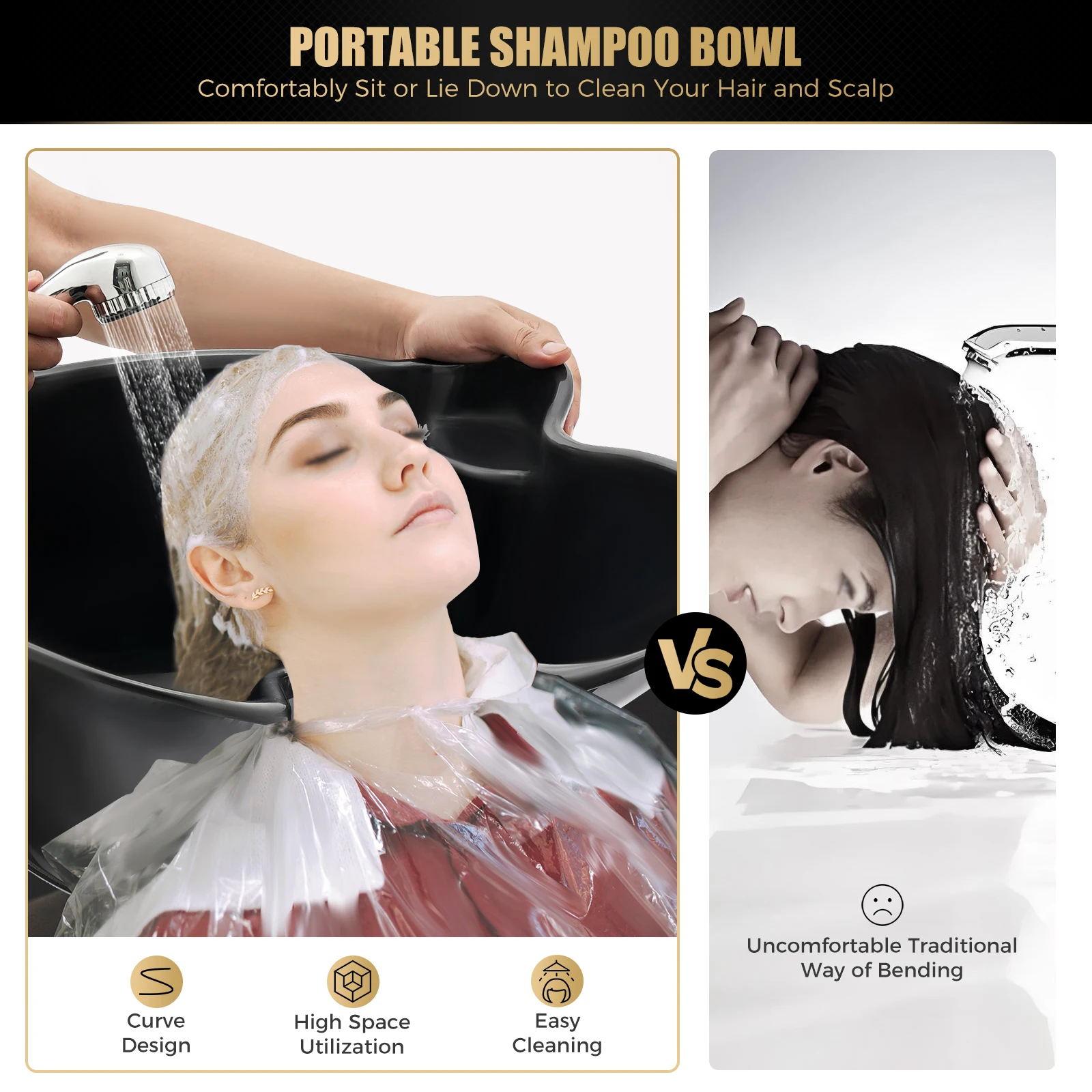 Bacino per shampoo in plastica per capelli da salone con 2 secchi Strumenti per parrucchieri con serbatoio per shampoo regolabile in altezza rimovibile portatile