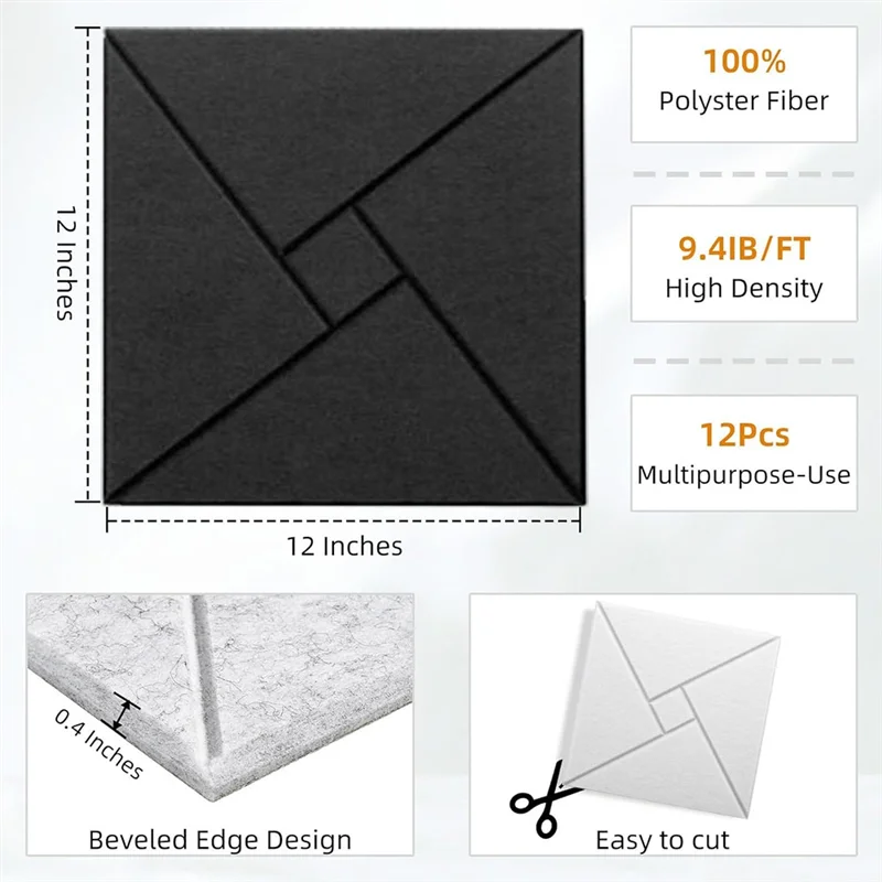 ABNM 12Pcs Acoustic Panels With Self-Adhesive, 12X12x0.4In Sound Proof Foam Panels, Sound Absorbing Tile For Walls