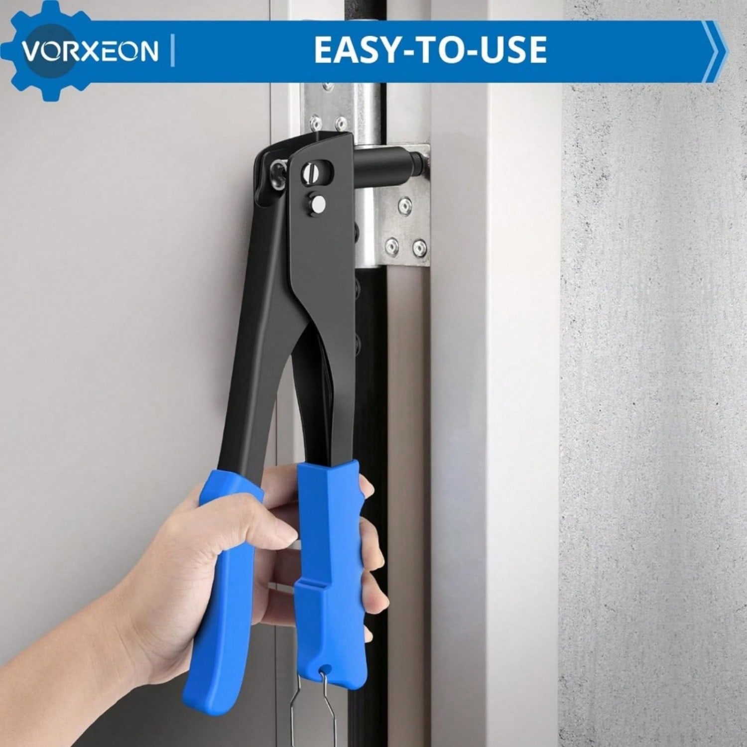 Heavy Duty Rivet Gun Hand Riveter Tool Kit Professional Pop Rivet Gun with 4 Nosepieces 100Pcs Rivets for Furniture Trailer Boat