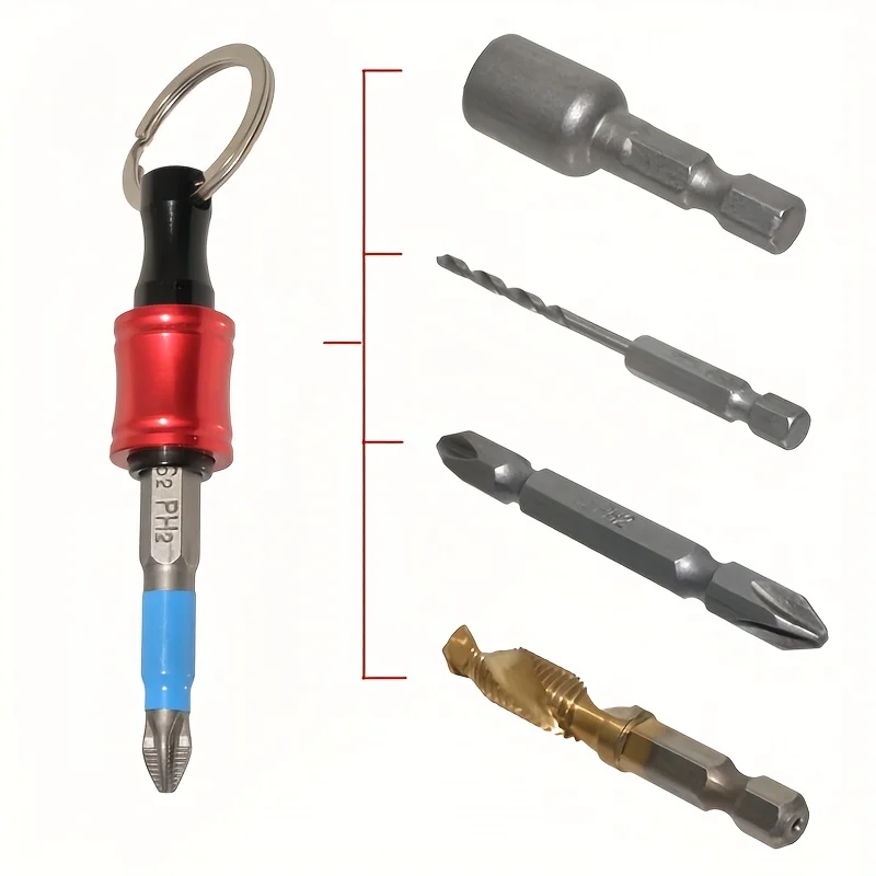 6pcs/Set 1/4" Hexagonal Shank Screwdriver Head Holder Extension Rod Key Chain Adapter Drill Bit Quick Replacement Portable Hand-