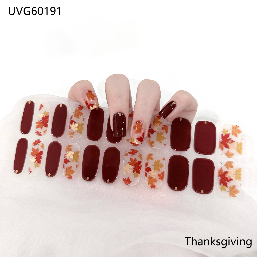 16/20/22Tips Semi-Cured Nail Wraps Halloween Christmas Adhesive Waterproof Long Lasting Gel Nail Stickers set for UV Lamp Need