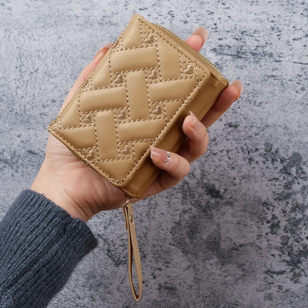 Cartera corta bordada Love Zero para mujer, hebilla con cremallera, tarjetero de gran capacidad, moda versátil, Simple