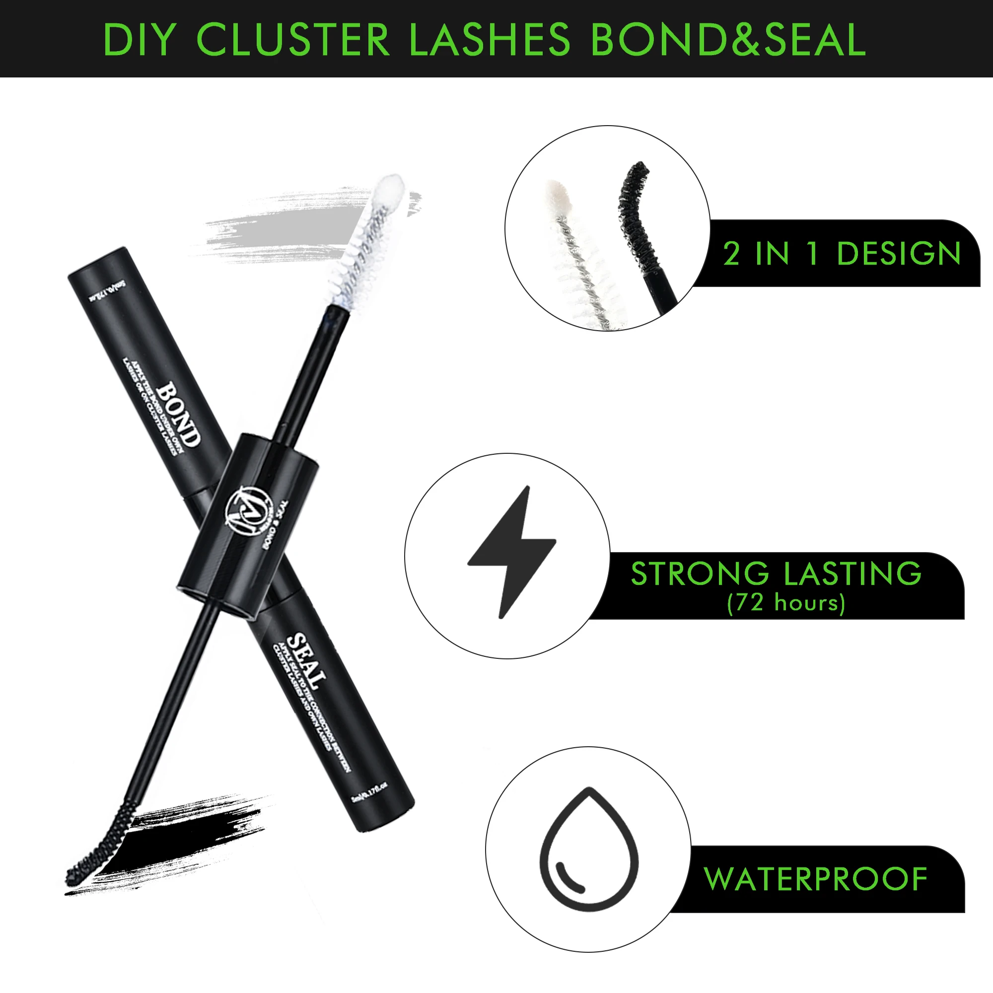 MJ Lash Bond and Seal 10 ml Einzelwimpernkleber und Versiegelung Superstarker Halt Wimpernverlängerung und Wimpernkleberentferner 5 ml Pinzette
