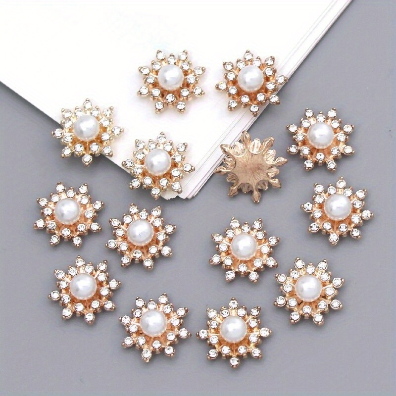 10 Stück Schneeflocken-Cabochon-Metallbasis, Strass-Glitzer-Strassknöpfe für Kleidung, Schuhe, Taschen, Zubehör, DIY-Handwerk