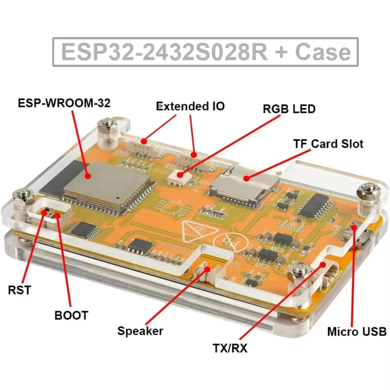 ESP32-2432S028R 2,8" Resistives Touch-TFT-LCD-Modul mit ILI9341-Treiber, 5 V Power, Acrylgehäuse, Entwicklungsboard-Kit