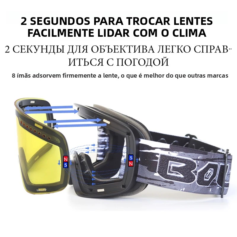 Óculos de esqui para esqui lente dupla magnética montanhismo óculos uv400 anti-nevoeiro óculos de esqui das mulheres dos homens máscara de snowmobile