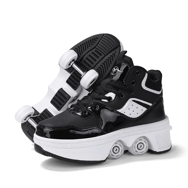 Taille 33 34 35 - 44 patins à roulettes à déformation chaussures Double rangée patins à 4 roues chaussures à roulettes baskets à roulettes à double usage chaussures