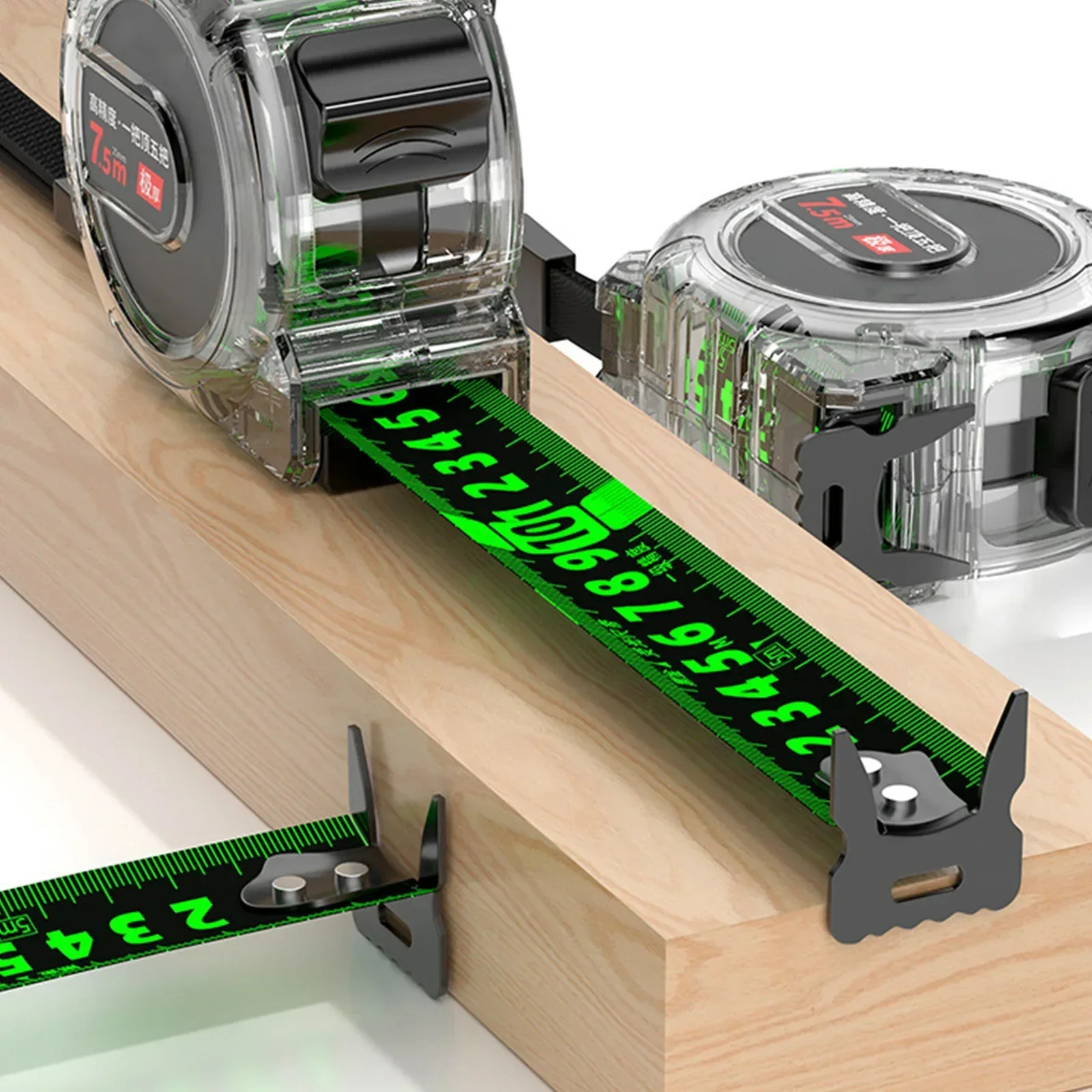Fita métrica de aço com travamento automático, alta precisão, espessada, resistente ao desgaste e anti-queda, fita métrica fluorescente preta