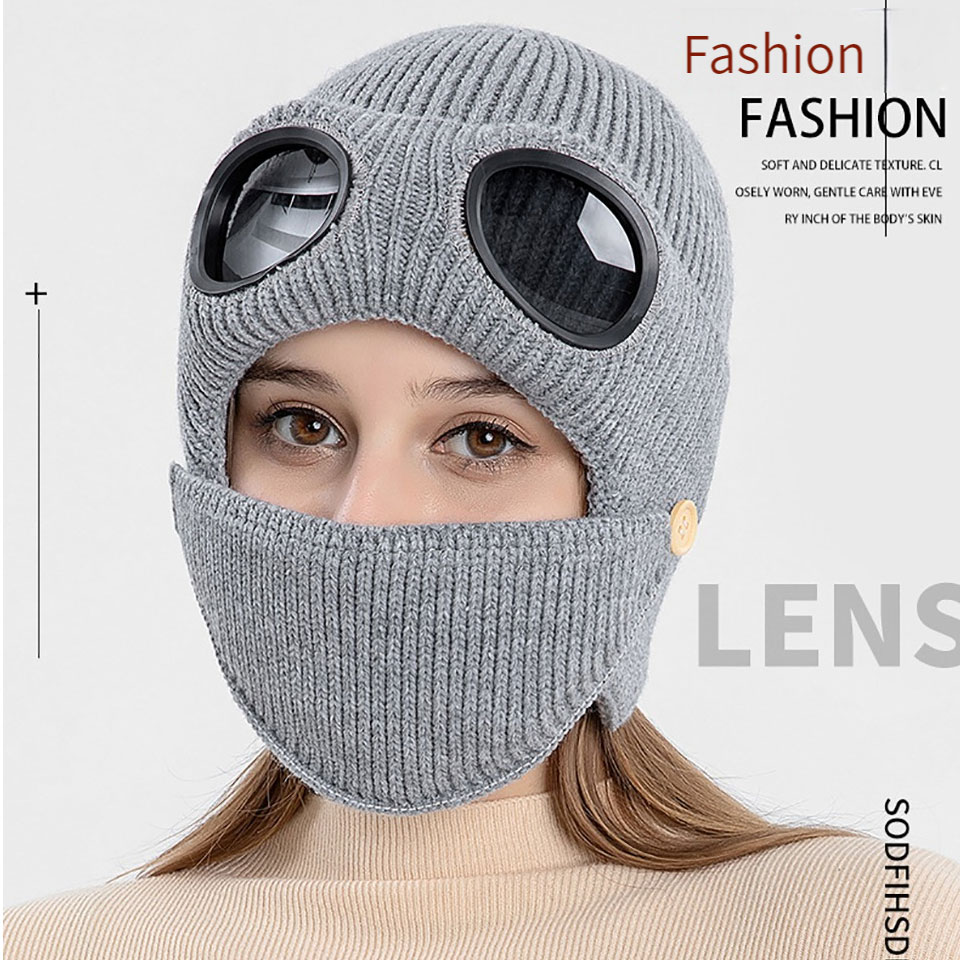 GETINIF 1Pcs Winter Warm Pilot Ear Protection Hat Windproof Cold Proof Thickened Knitted Hat for Women with Mask Knitted Hat