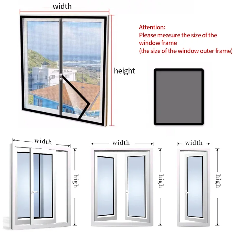 Black, Customized size，Window mesh with zipper Self-adhesive zipper,mosquito nets for windows anti mosquito window door curtain