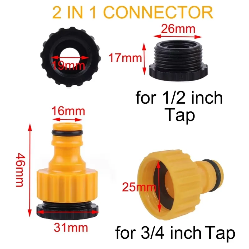 Conector de manguera rápida para jardín, conjunto extensor de adaptador de junta de acoplamiento de manguera macho doble de extremo 1/2 y 3/4 para accesorios de riego de jardín