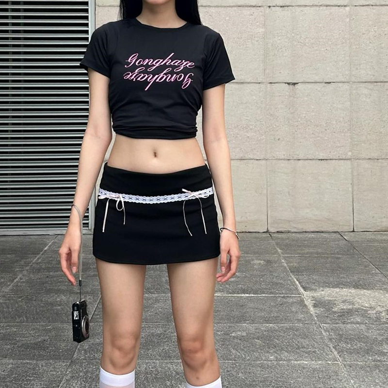 WhereMery Sexy Kant Stitch Zwarte Rok Y2K Boog Lace Up Hoge taille Hip Korte Jurk 2024 Zomer Streetwear Vakantie Bodycon Rokken