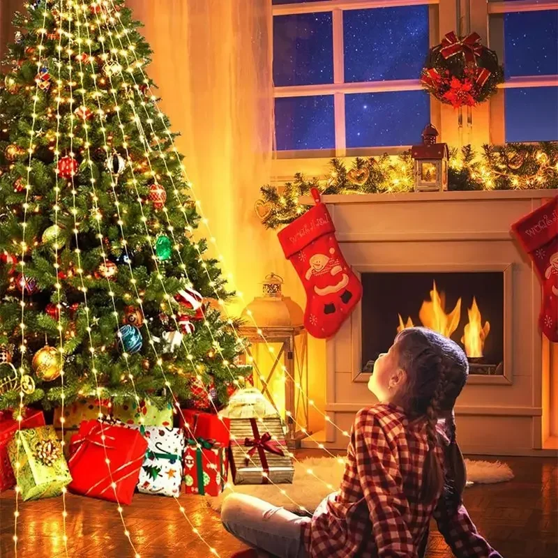 LED-Stern Wasserfall Lichter Weihnachts schmuck Lichterketten Weihnachts baum Ornamente für zu Hause 2024 Navidad Geburts neujahr 2025