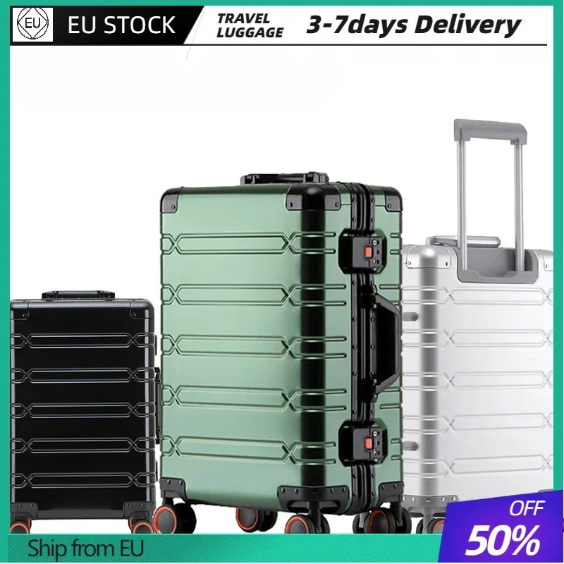 Reisekoffer aus 100 % Aluminium-Magnesium-Legierung, 24/29 Zoll Reise-Trolley-Gepäck, 20 Zoll Handgepäck, Kabinenkoffer, Rollgepäck