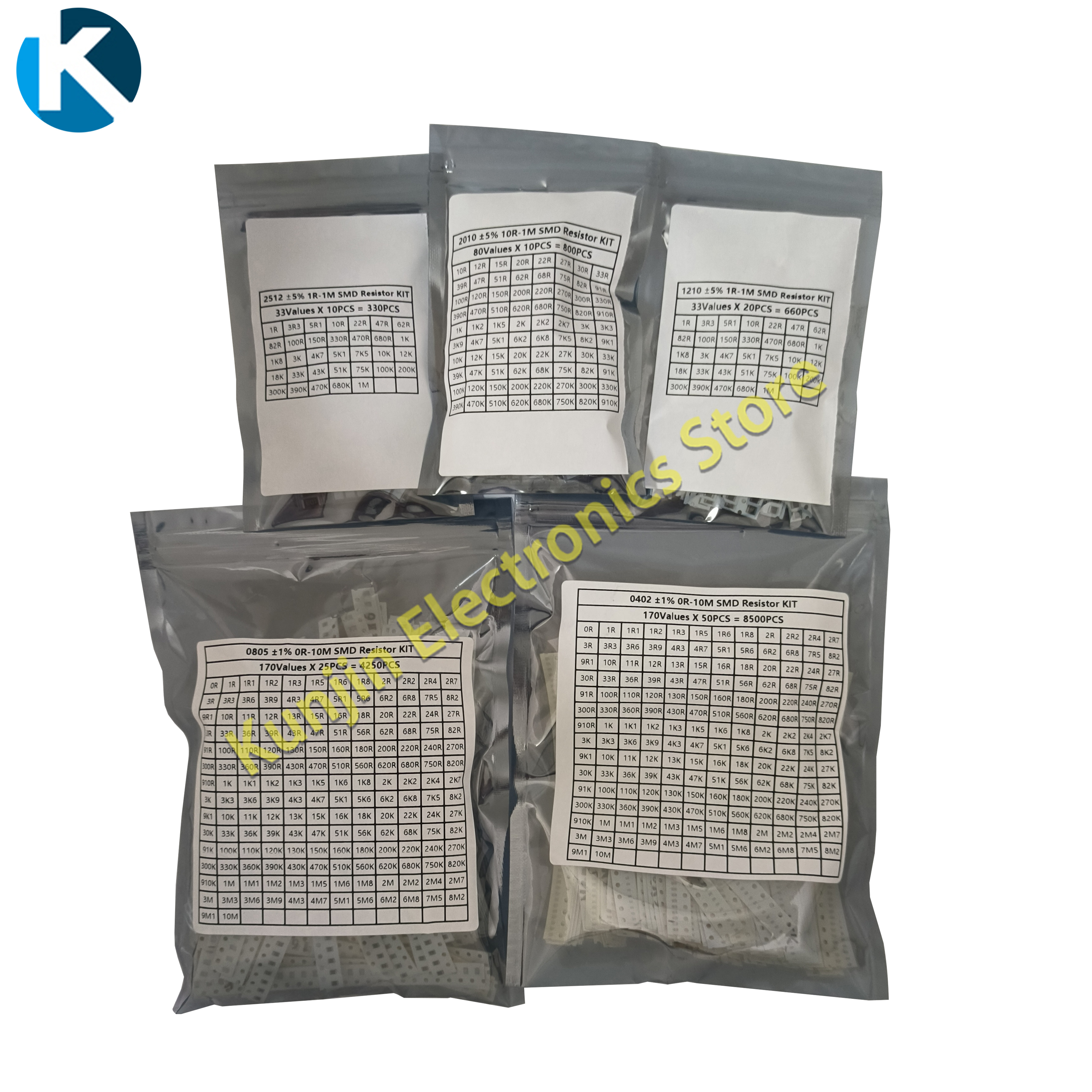 Комплект резисторов SMD, 0402,0603,0805,1206,1210,2512,0 Ом - 10 МОм,1%, 5%, Ассорти комплект