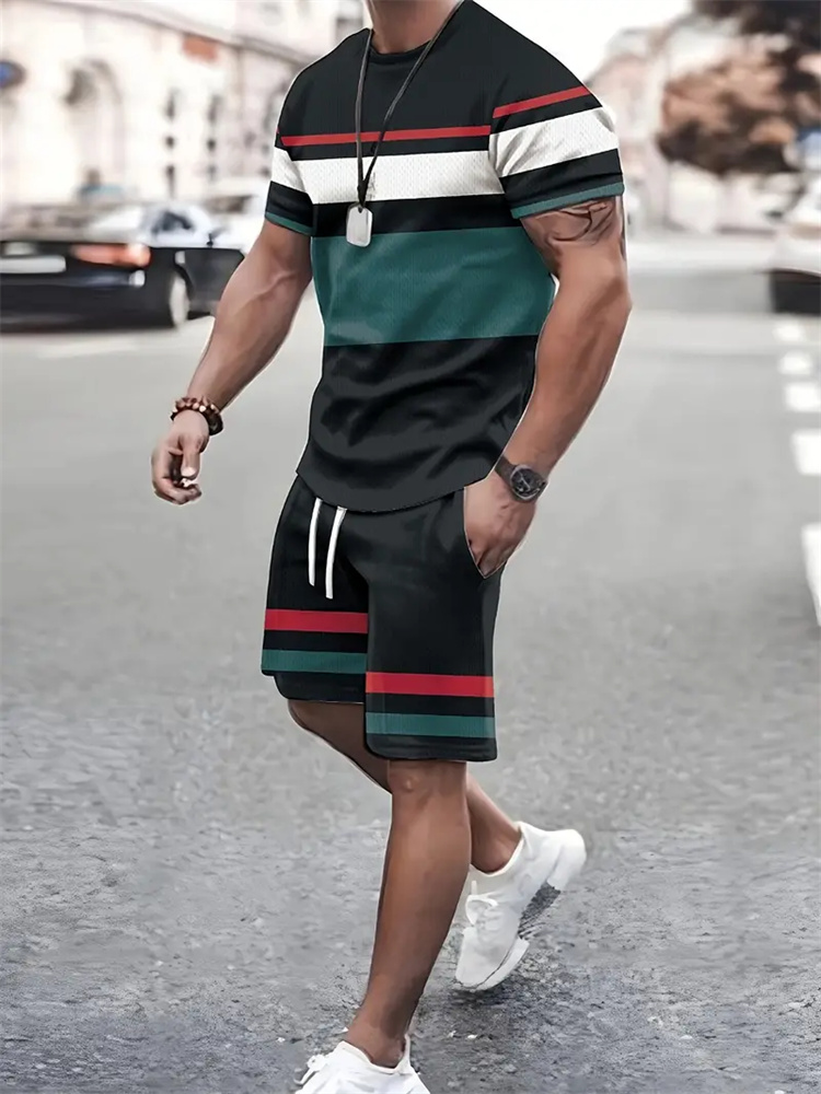 新しい夏のメンズスポーツウェア半袖 Tシャツスーツツーピースアウトドア旅行服特大ショーツトレーニング服