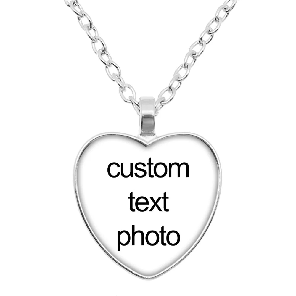 Personalizado personalizado forma de coração pingente colar de vidro cabochão jóias mãe pai bebê avô pais presentes personalizados novo