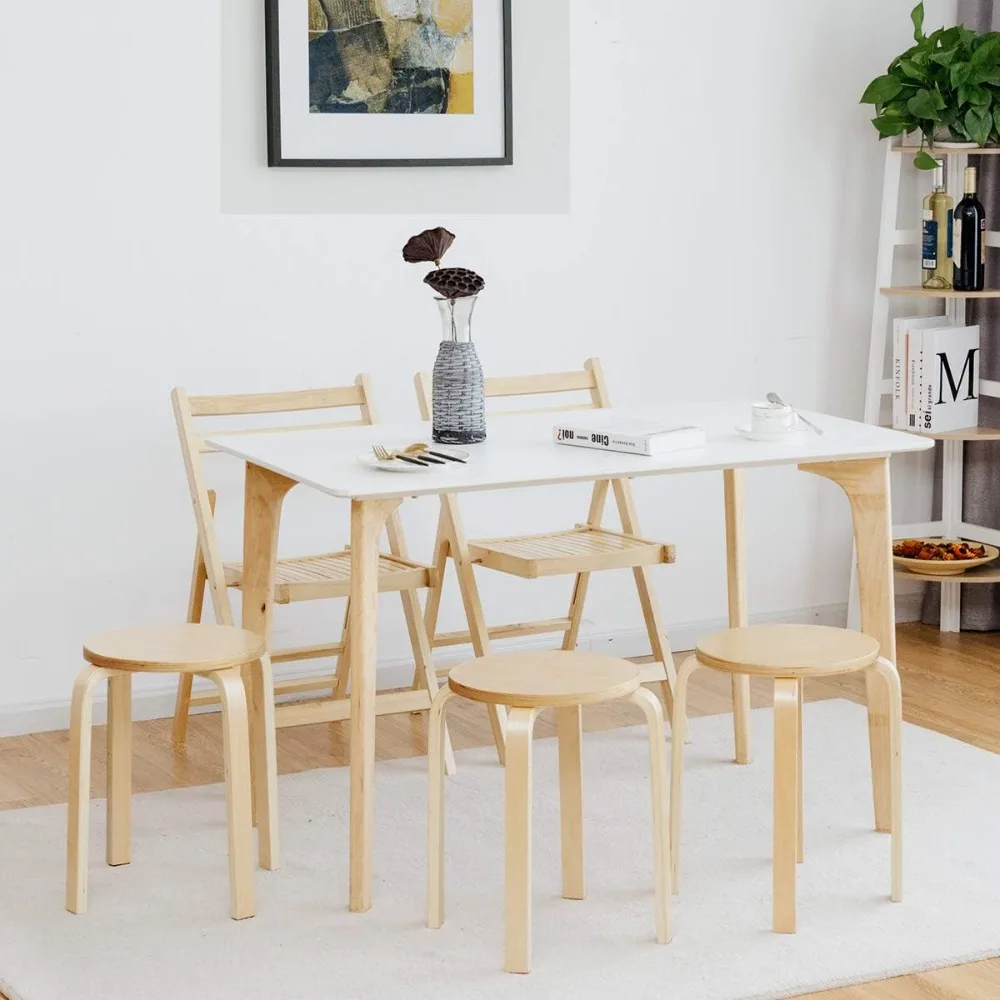 Stackable Bentwood Stools Set of 4,18Inch Height Backless Counter Chairs with Round Top,Anti-Slip Felt Pad,Portable School Stool