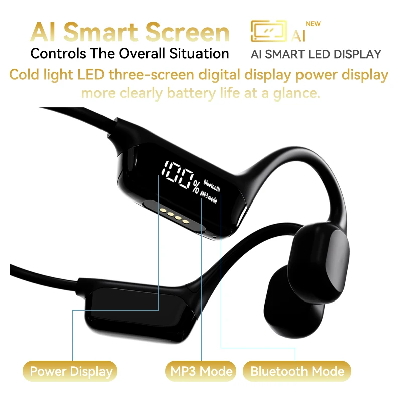 Original S10 True Bone Conduction Fone de ouvido sem fio Bluetooth 5.4 32GB MP3 Player IPX8 à prova d'água Natação Esportes HIFI Fone de ouvido musical com microfone e display LED