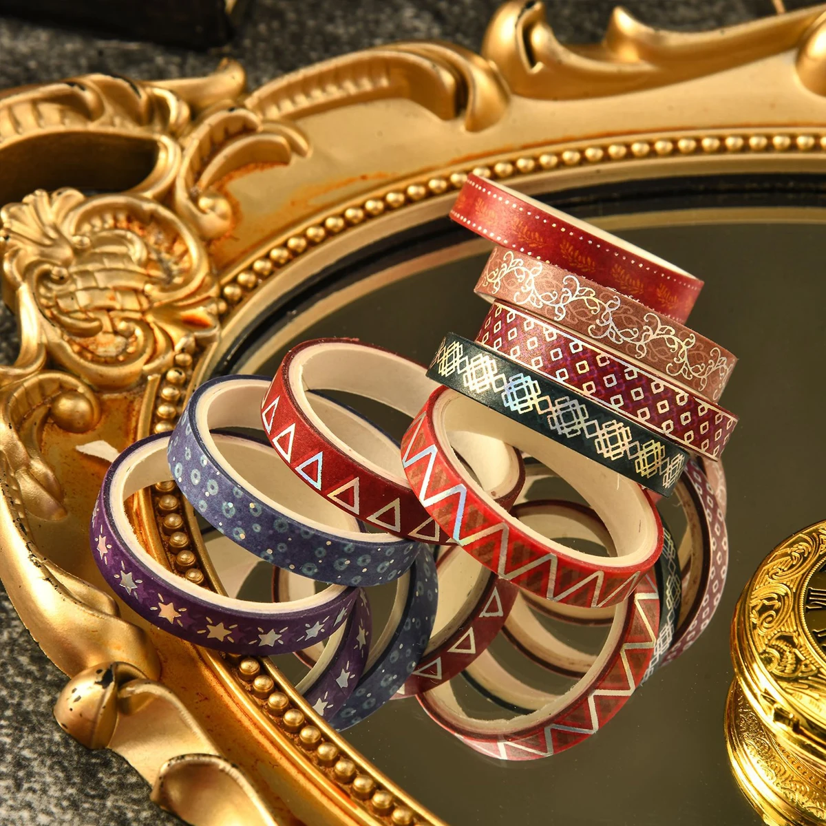36rolls Slim golden foiled Washi Tapes Set 7mm skinny Masking Tapes For Scrapbooking Journaling Planner Notebook