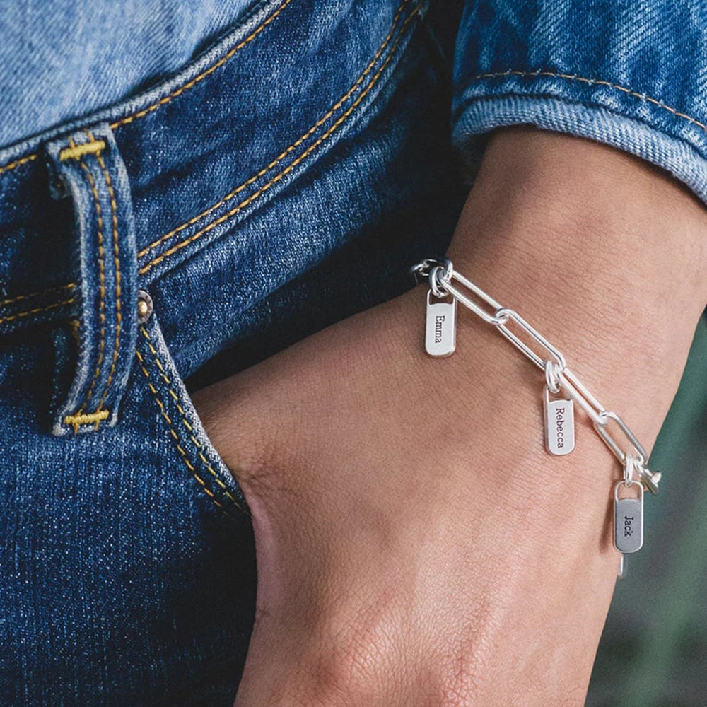 Pulseras rectangulares personalizadas para mujer, múltiples nombres de placa de identificación personalizados, pulseras colgantes de acero inoxidable, Brazalete para Hombre