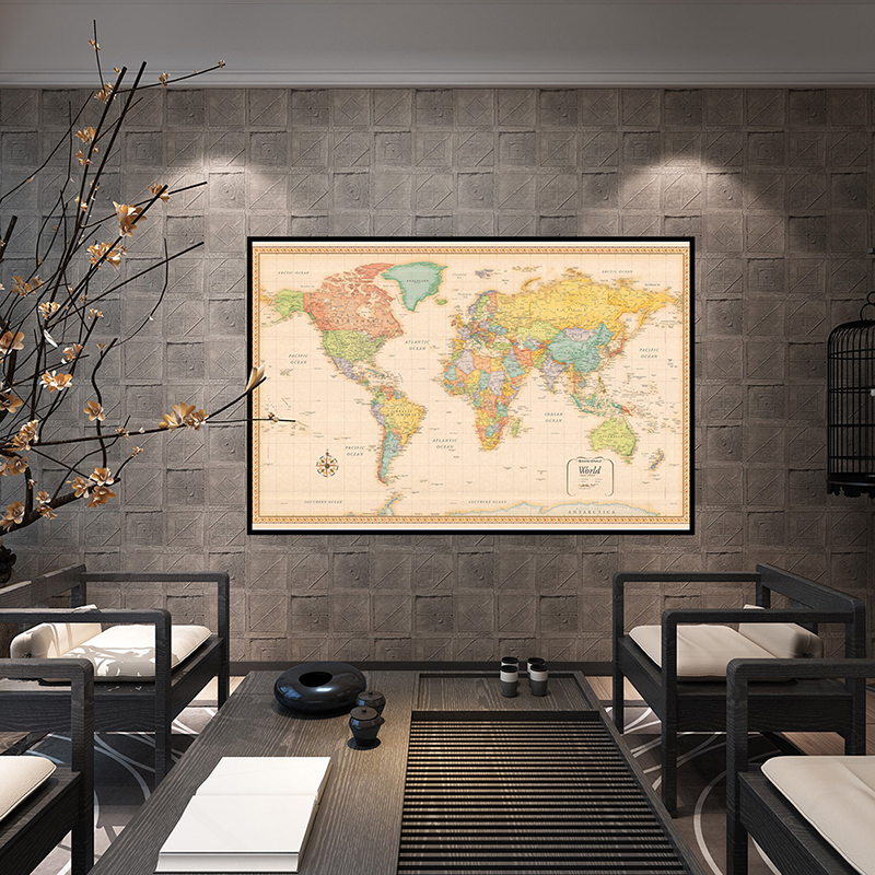 60*40cm mapa świata Vintage Wall Art plakat w sprayu płótno malarstwo przybory szkolne salon Home Decor