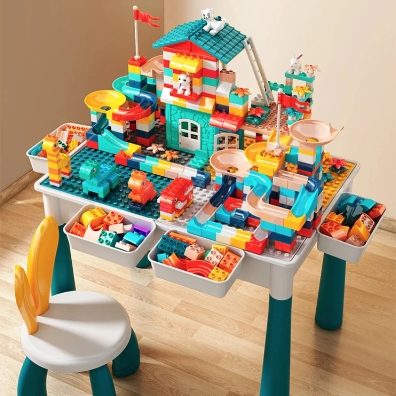 Conjunto de mesa e cadeiras de atividades tudo-em-um para crianças, corredor de mármore, sala de aula pré-escolar, móveis essenciais para crianças de várias atividades