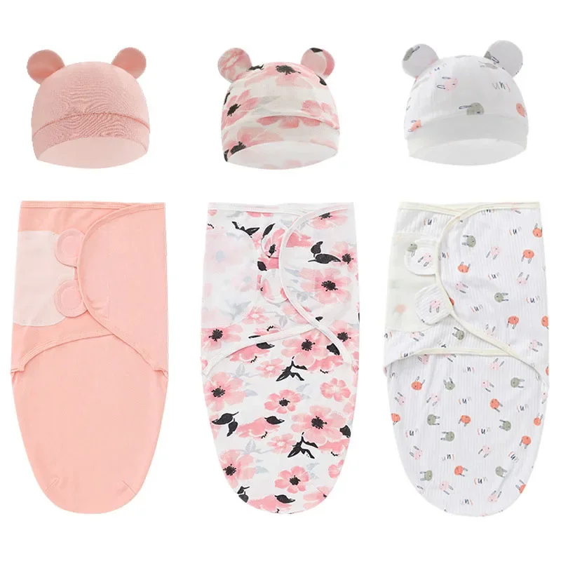Manta envolvente para bebé de algodón orgánico 100%, conjunto de gorro envolvente para bebé, manta ajustable para recién nacido, manta para bebé de 0 a 3 meses