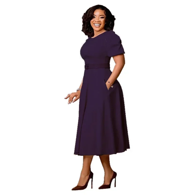 2024 mode Afrikanische Kleider für Frauen Frühling Afrikanische Kurzarm Oansatz Polyester Midi Kleid Dashiki Afrika Kleidung S-3XL