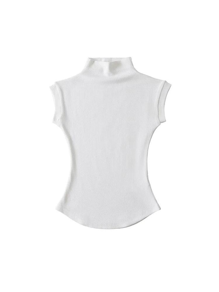 Vrouwen Zomer Sexy Coltrui Mouwloze T-shirts Tops Solid Slim Fit Truien Causale Tees Shirts Vrouwelijke Streetwear Basics Tees