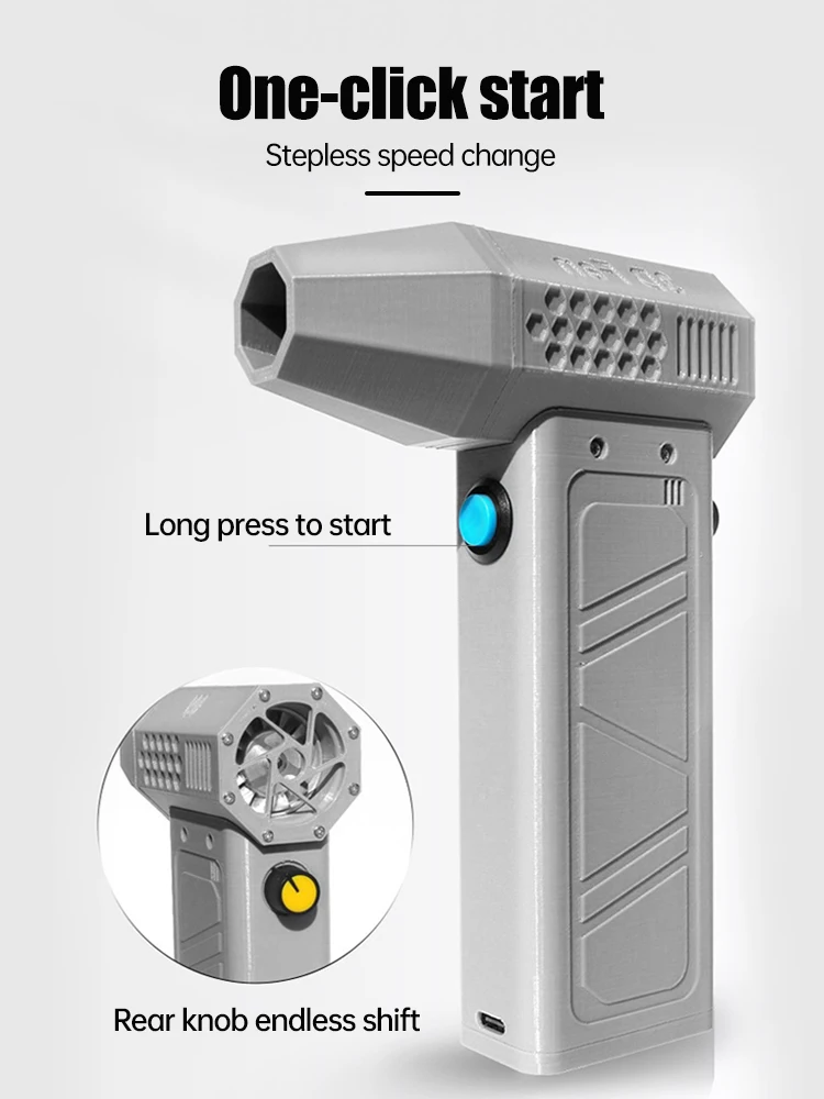 52M/S Portable Turbo Fan 140000RPM Mini Turbo Jet Fan Brushless Motor Handheld Duct Fan Type-C Charging with Power Display Compu